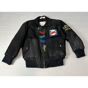 VTG London Fog Leather Bomber‎ Jacket Aero-dynamic Global Adventures Youth 7